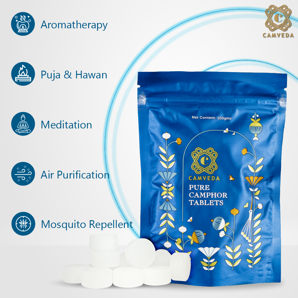 Camveda Pure Camphor Tablets | 100g (Pouch)