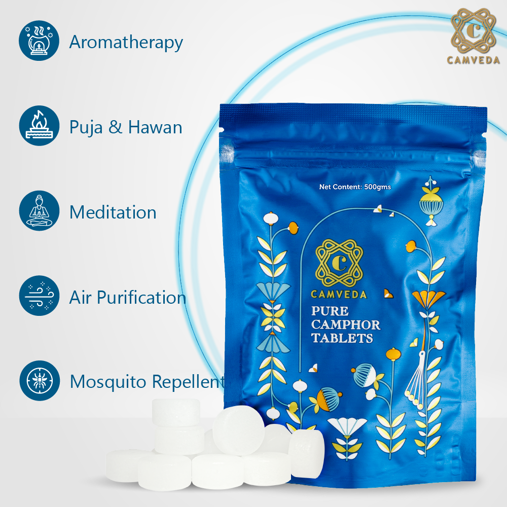 Camveda Pure Camphor Tablets | 500g (Pouch)