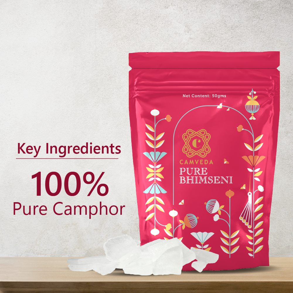 Camveda Pure Bhimseni Camphor/Kapoor Pouch | 100g (50GMx2)