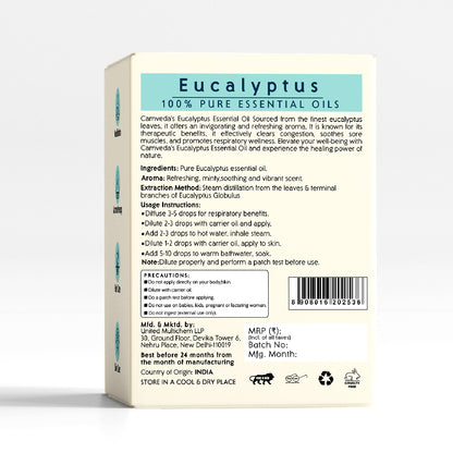 Camveda Pure Eucalyptus Essential Oil 15ml | 100% Natural | Helps in Aromatherapy & Meditation| For Hair Care & Skin Care