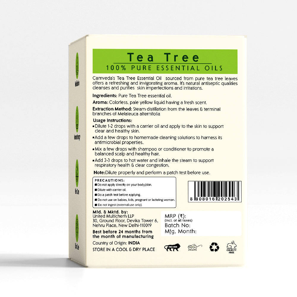 Camveda Pure Tea-Tree Essential Oil 15ml | 100% Natural |Helps in Aromatherapy & Meditation | For Hair Care & Skin Care